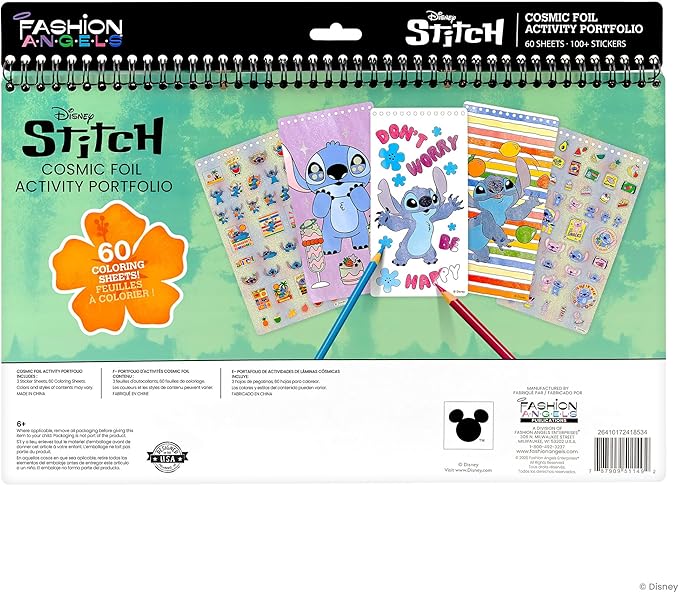 Fashion Angels Disney Stitch 3-in-1 Cosmic Foil Activity Portfolio Set, Includes 60 Coloring Sheets, 100+ Holographic Stickers & More, Fun Craft for Kids