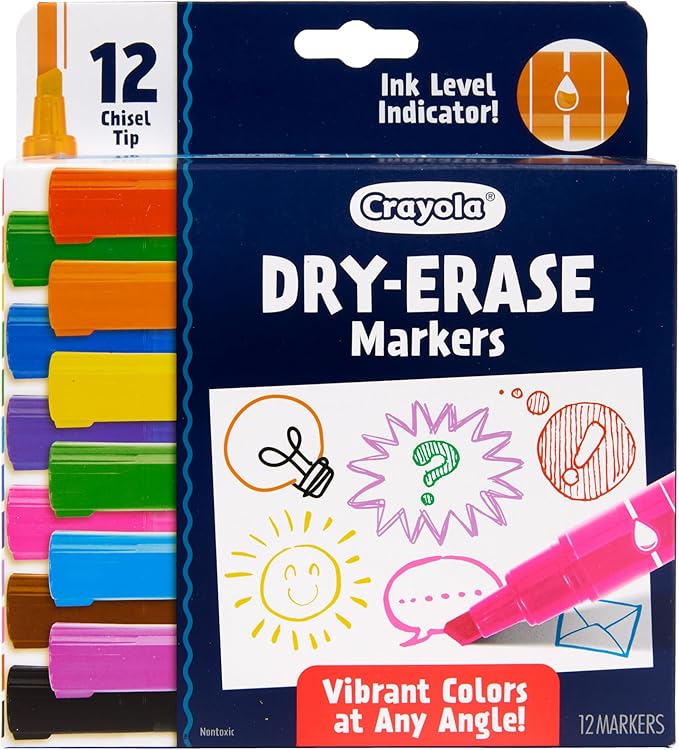 Crayola Take Note Dry Erase Markers for School (12ct) Essential Easter Basket Stuffers, Chisel Tip Whiteboard Markers, Spring Craft Supplies for Teachers, Low Odor