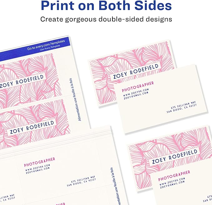 Avery Printable Business Cards with Sure Feed Technology,2" x 3.5",White,250 Blank Business Cards,Inkjet Printer Paper (08371),(Pack of 5)