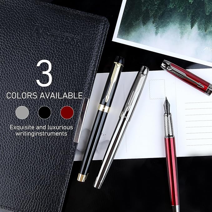 Fountain Pen with Fine Nib & Black Ink, Refillable & Elegant Bent Nib Design, Calligraphy Pens for Writing, Best Fountain Pen for Smooth & Fancy Writing(Grey)