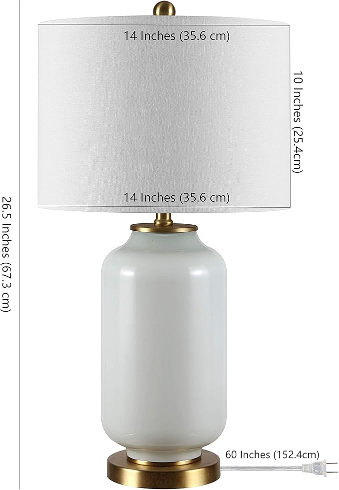 SAFAVIEH Lighting Collection Amaia Modern Contemporary White Glass 26-inch Bedroom Living Room Home Office Desk Nightstand Table Lamp (LED Bulb Included)