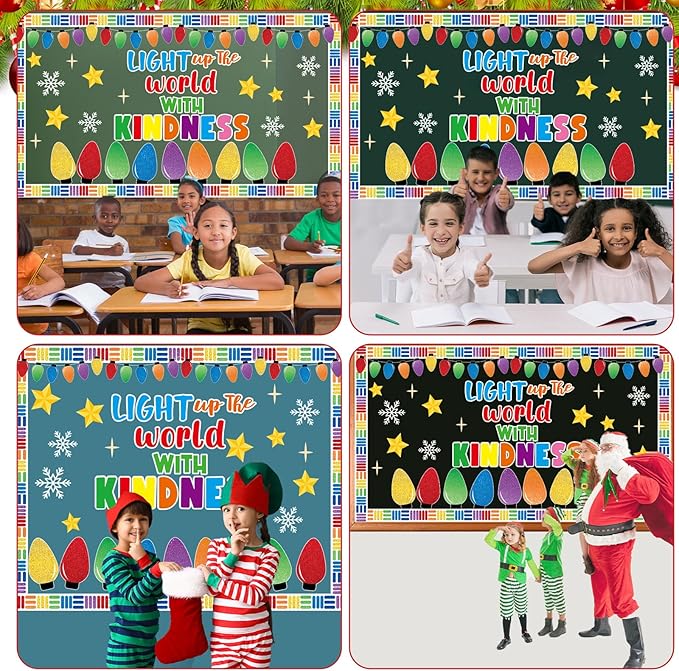 Christmas Light Bulbs Bulletin Board Decoration Set Xmas Kindness Bulletin Board Set Winter Colorful Bright Bulb Paper Cutouts for Classroom School Home Chalkboard Wall Holiday Party Decor Supplies