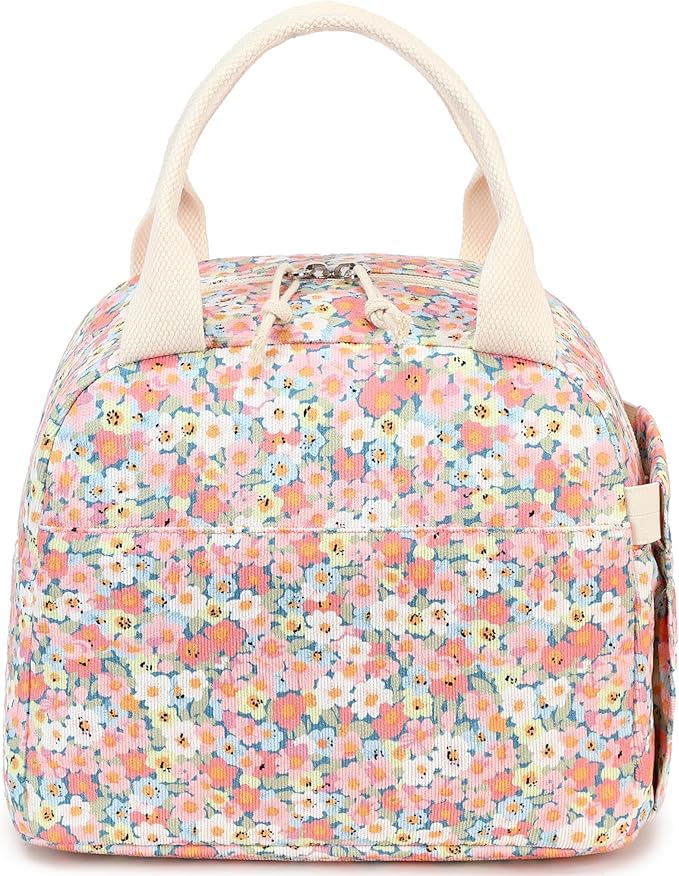 LEDAOU Lunch Box for Women Insulated Lunch Bag Corduroy Lunch Tote Bags Leakproof Cooler Lunch Case for Travel Work Picnic