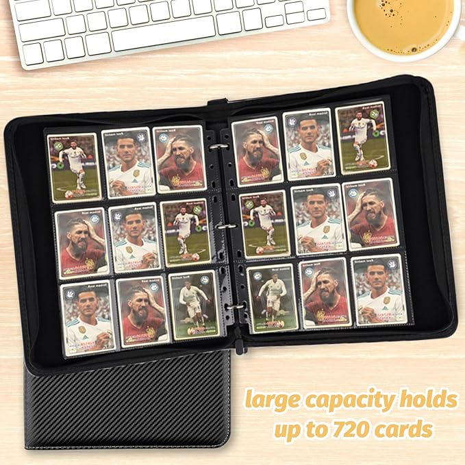 9 Pocket Card Binder, Premium Zip Trading Card Binder, 720 Double Sided Pocket PU Collection Binder, Collector Album, Card Folder for MTG, TCG, Sports Cards, (Black)