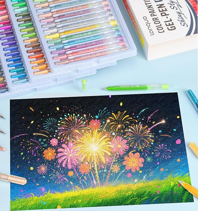 Glitter Gel Pens, 72 Pack Glitter Pens For Adults Coloring Books, 1.0mm Point Colored Pens, Large Capacity Ink Pens for Coloring, Writing, Drawing, Journaling, Note Taking, Office, Home