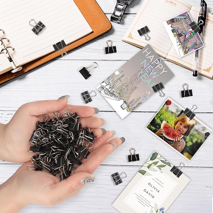 Ufmarine 240 Pcs Mini Binder Clips, Small Binder Clips, 15mm Black Clips for Office