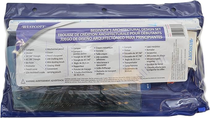Westcott 16367 15-Piece Architectural Drafting and DrawingTool Set for Math and Geometry, Engineering Students (Pack of 2)