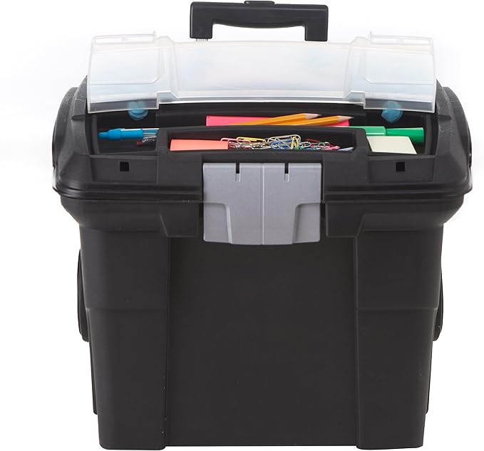 Storex Portable File Box on Wheels, 15 x 16 x 14.25 Inches, Black (61507U01C)
