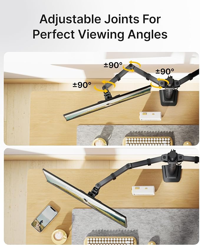monTEK Stable Dual Monitor Stand for 17"–32” Computer Screens, Heavy-Duty Desk Mount with 22 lbs per Arm, Fully Adjustable Brackets and Arms, Clamp/Grommet Base, VESA 100×100mm Max