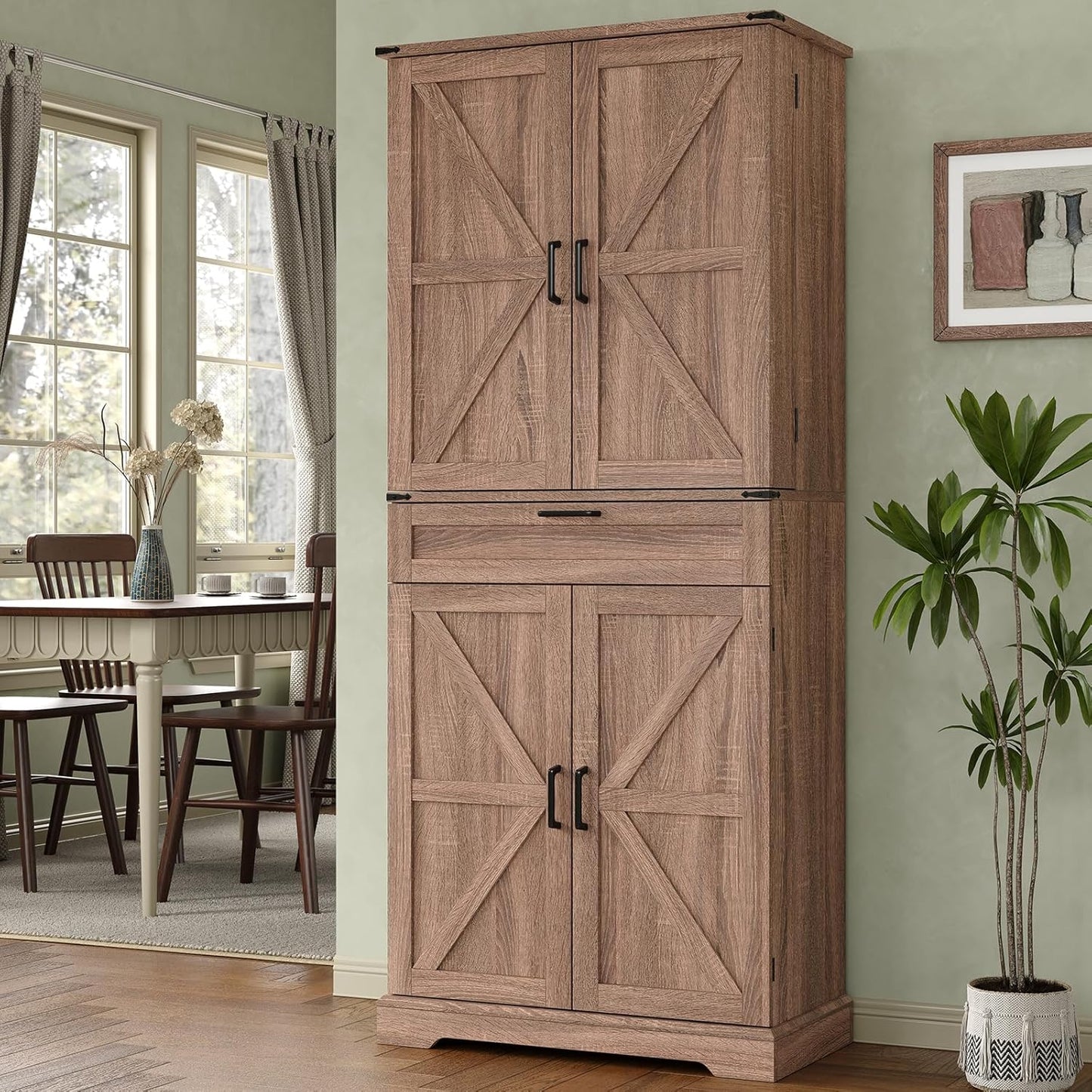 72'' Kitchen Storage Pantry Cabinet, Tall Storage Cabinet with 8 Door Shelves, 2 Cabinets and 1 Drawer, Freestanding Cupboard for Kitchen, Dining Room, Bathroom, Laundry, Living Room, Espresso