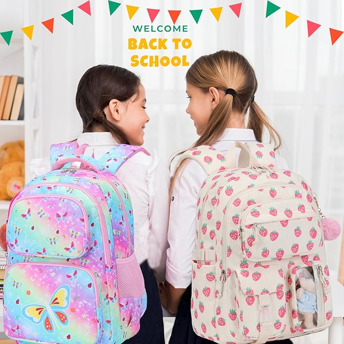 Corduroy Flower Backpack for Girls Teens School Bookbag with Lunch Box Pencil Case Laptop Sleeve Elementary Middle School Bag, Sakura-Pink