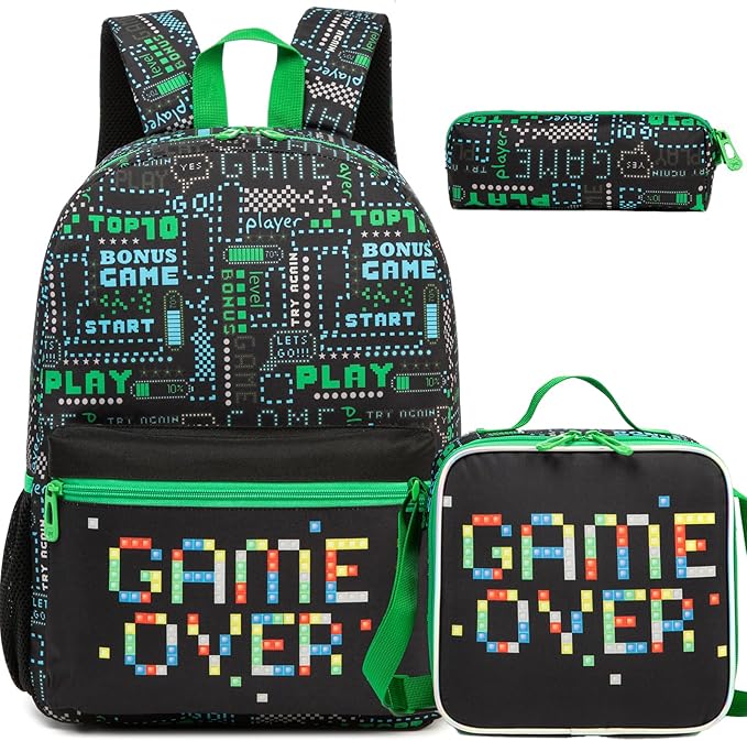 Game Backpack for School Boys Backpacks with Lunch Box Set Bookbag for Boys Travel Backpack Carry on Flight Approved Backpacks for School Kids