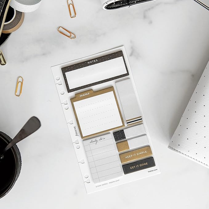 Filofax Accessory, Moonlight Collection, Repositionable Sticky Notes, Set of 8 Note Pads, 25 Sheets Each (B132826)
