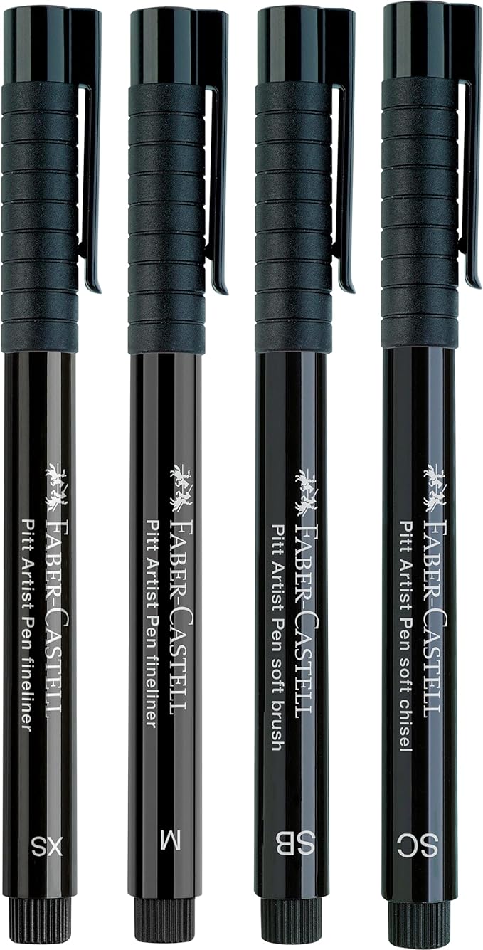 Faber-Castell Pitt Artist Pen Black Manga Drawing Kit - 4 Count, Assorted Nibs – Anime and Manga Drawing Kit