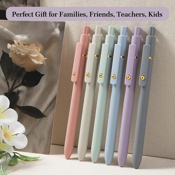 FIOVER Gel Pens - 6Pcs 0.7mm Fine Point Smooth Writing Pens, Black Gel Ink Journaling Supplies for Note Taking, Cute Aesthetic Office School Supplies Gifts for Women(6 Pcs Gold Morandi)