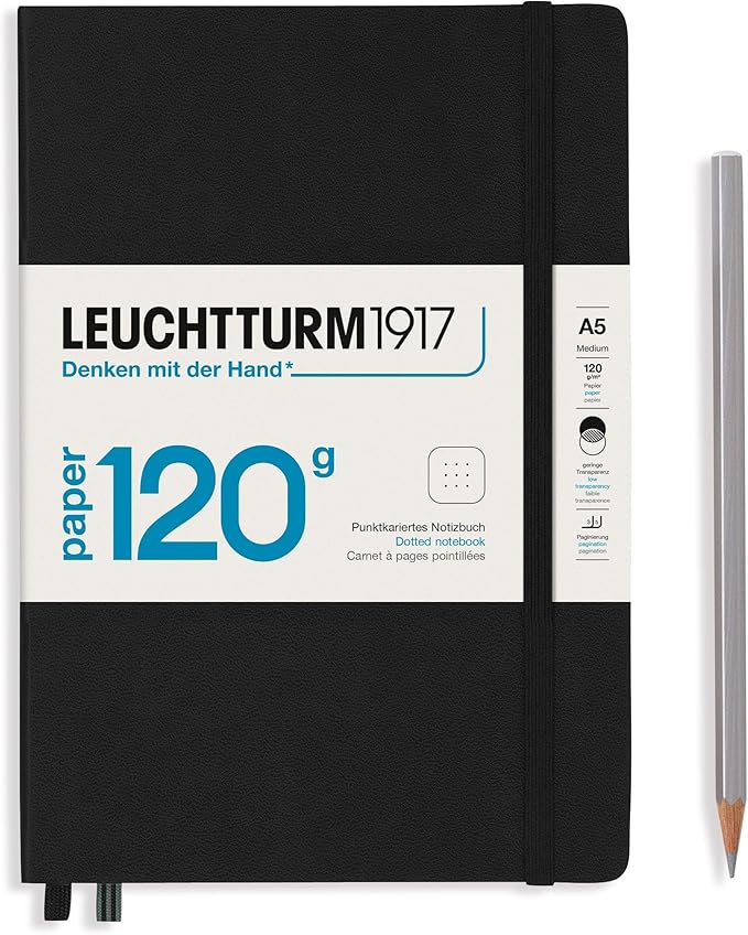 LEUCHTTURM1917 - 120G Special Edition - Medium A5 Dotted Hardcover Notebook (Black) - 203 Numbered Pages with 120gsm Paper