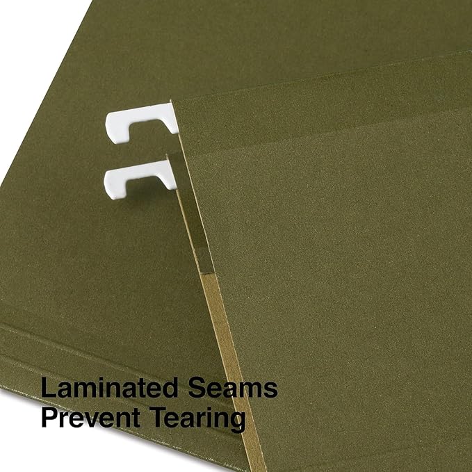 Staples Recycled Reinforced Hanging File Folders, Legal Size, 5‑Tab, Standard Green, Tear‑Resistant – 25/Box