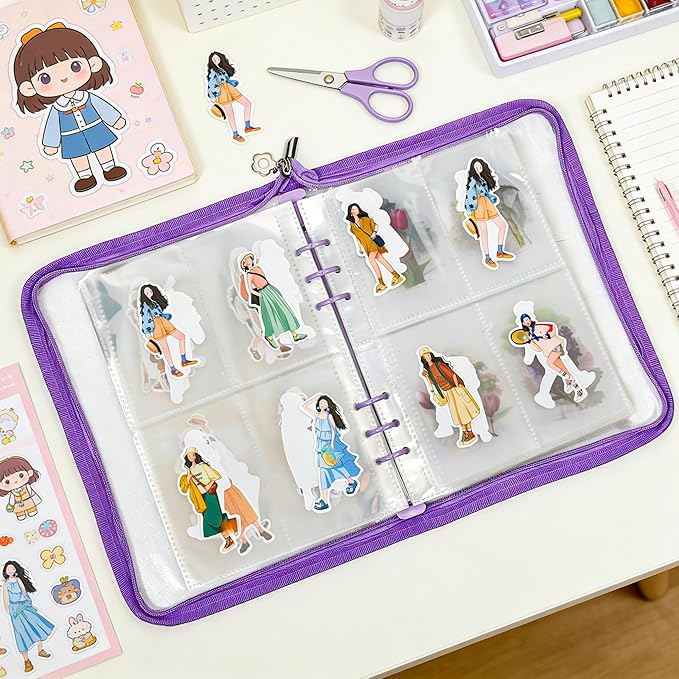 5-in-1 Sticker Organizer Sticker Collecting Book Reusable A5 Storage Binder Four-Pocket Pages,20 PCS
