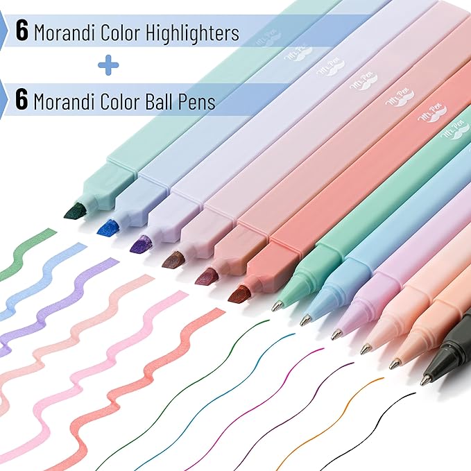Mr. Pen- Aesthetic Highlighters and Pens No Bleed, 12 Pack, Morandi Color Bible Highlighters for Bibles, Bible Pens