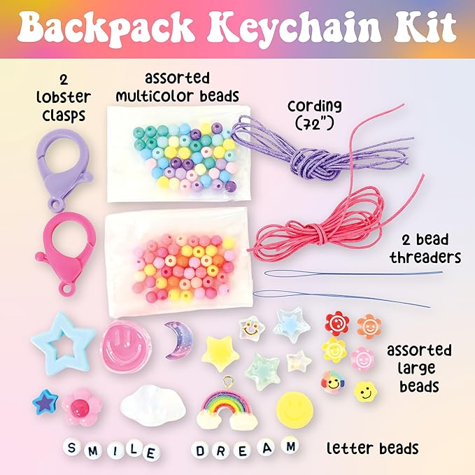 Creativity for Kids Backpack Keychains Mini Kit | Make 2 Trendy Keychains with Beads & Charms | DIY Craft Kit for Kids | Great for Travel, Parties & Gifts | Easter Basket Stuffers (Ages 6+)