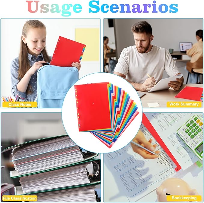 Tab A-Z Binder Dividers, Alphabet Plastic Binder Dividers with Multicolor Tabs, Letter Size 8.2" x 11.6", for 3 Ring Binders, Fits 2/3/4/11 Ring Notebook (42)