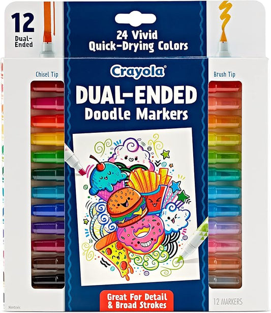 Crayola Dual Chisel Tip & Brush Markers (12ct), Markers for Adults, Art Marker Set, Coloring Supplies, Gifts for Teens & Adults