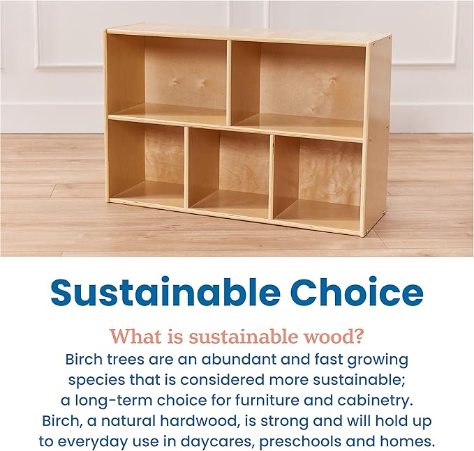 ECR4Kids Streamline 5-Compartment Storage Cabinet, 24in, Classroom Furniture, Natural