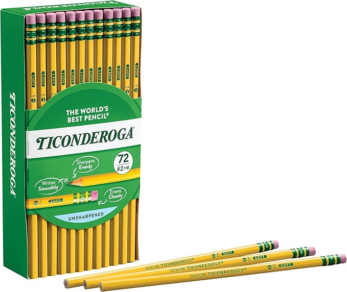 Ticonderoga Wood-Cased Pencils, Unsharpened, 2 HB Soft, Yellow, 72 Count