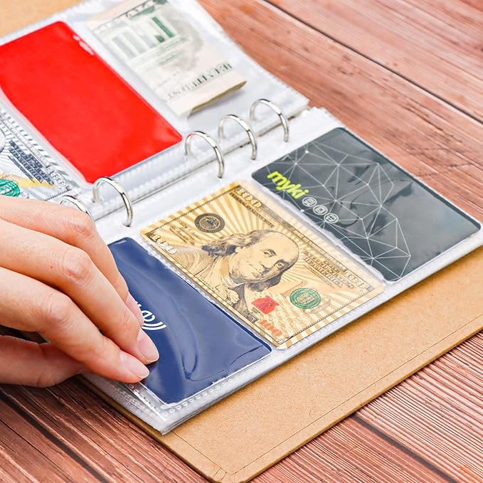 NatSumeBacis 20 A6 Binder Pockets Zipless Double-Side 3 Envelopes 2.2" x 3.5" Card Protectors for Photos Bills Organizer (A6 3 Double-Sided Pockets)