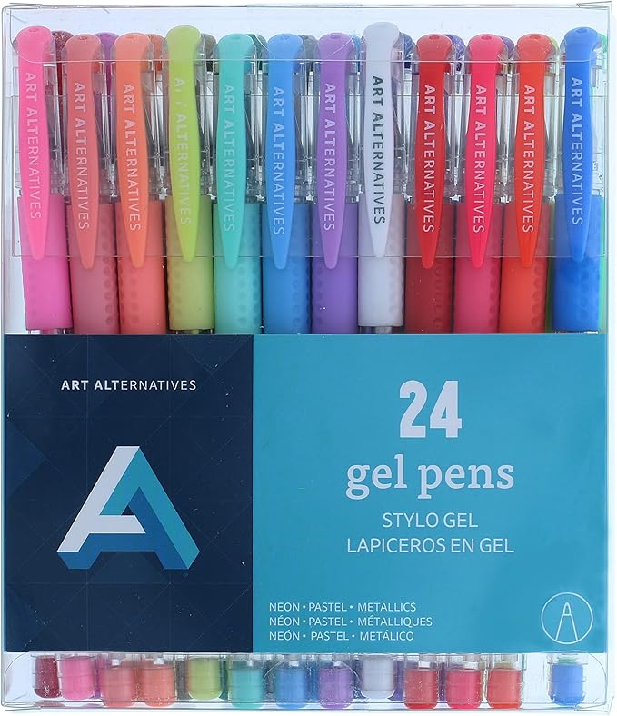 Art Alternatives Gel Pen Set, 24-Pens - Ballpoint - Non-Smear + Quick Dry - Writing, Drawing, Coloring, Journal, Planner