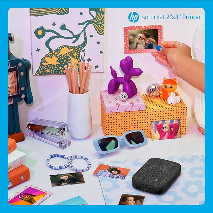 HP Sprocket Portable 2x3 Instant Photo Printer (Black Noir) Print Pictures on Zink Sticky-Backed Paper from Your iOS & Android Device.
