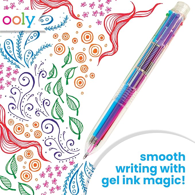 Ooly 6 Colors in 1 Gel Pen, Retractable Gel Pen with 6 Unique Colors, 0.7mm Nib for Fine Lines, Clickable and Smooth for Writing and Doodling, School Supplies