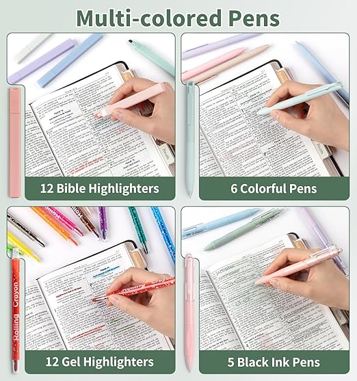 59Pcs Bible Study Supplies, Bible Journaling Kit for Women, Pencil Case, 12 Pastel No Bleed Highlighters and 6 Colored Pens, Bible Tabs and More, Bible Study Tools, Book Annotation Kit for Women & Men