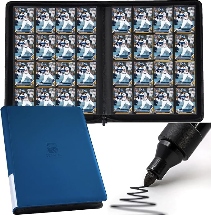 16 Pocket Trading Card Binder,Zipper Card Holder Album Holds up to 1408 Cards with 44 Sleeves, Label Design，Card Collection Binder for TCG Card/Game Cards/Sports Card -Blue