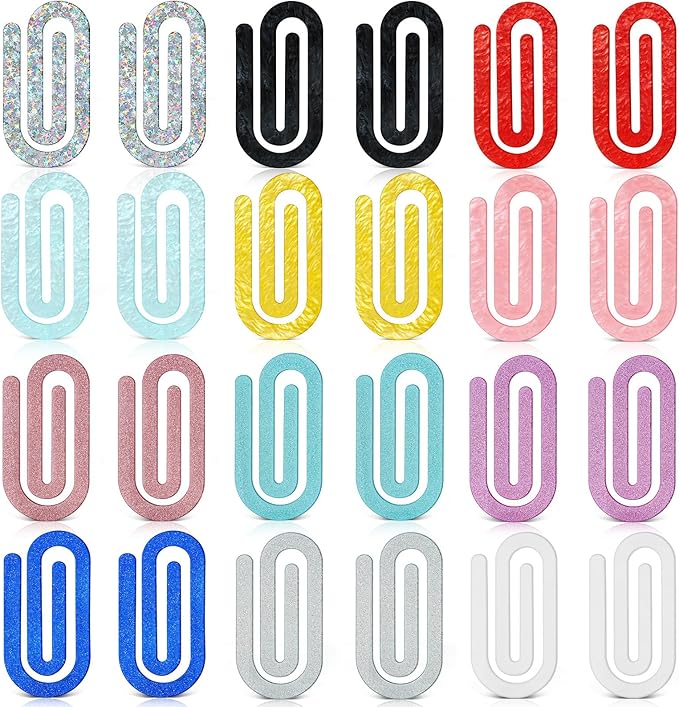 24 Pcs Jumbo Acrylic Paper Clips, 4"x2" Large Plastic Paper Clips, Bright Colors, Classroom & Office Supplies, Back to School Gifts for Students & Teachers, Desk Org & DIY Charms & Accents & Bookmarks