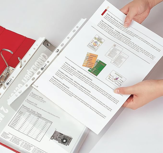 80 Clear Sheet Protectors for Binders,Heavyweight A4 Punched Pocket with Sticky Tabs,120 Micron Acid Free Binder Sleeves Reinforced 11-Hole,Top Loading Plastic Dividers for Documents,Photos