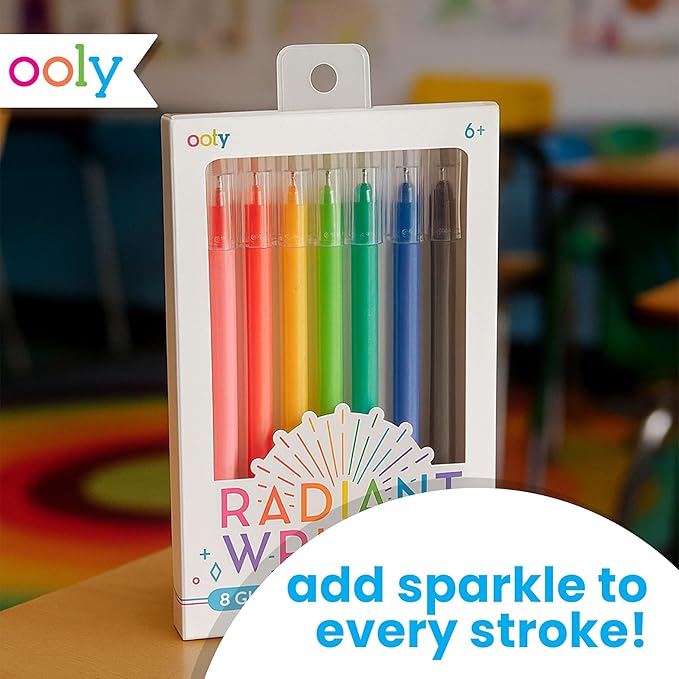 Ooly Radiant Writer's Glitter Gel Pens Set of 8 - Glitter Pens for Kids, Adults, Stationery and Art School Supplies
