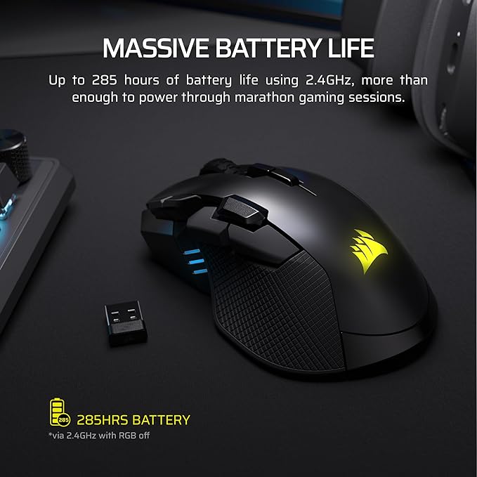 Corsair IRONCLAW Wireless SE Gaming Mouse – 26,000 DPI, Ergonomic Design for Larger Hands, 10 Programmable Buttons, for MOBA, FPS, MMO – Black