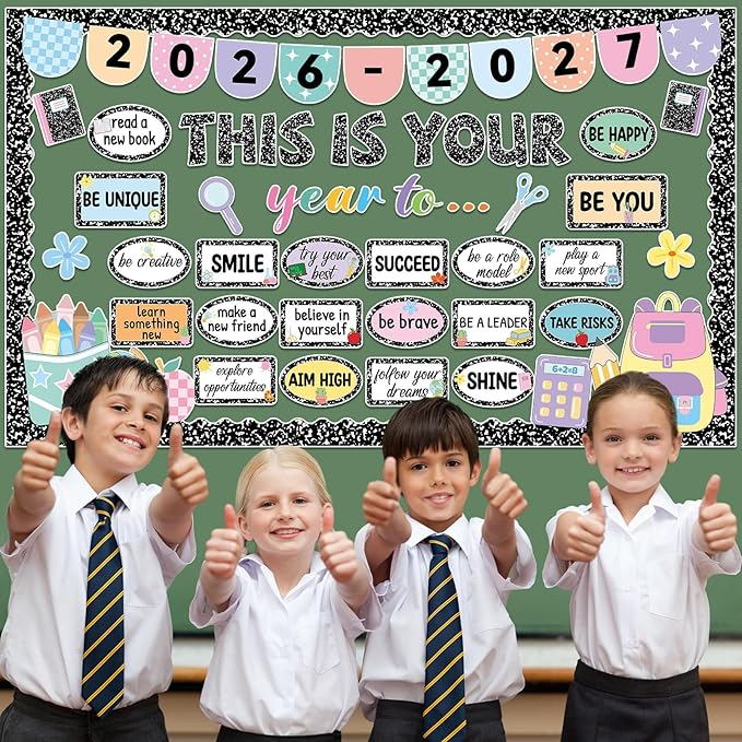 This is Your Year Bulletin Board Set Composition Notebook Classroom Decoration Inspirational Positive Affirmation Cutouts Welcome Back to School Bulletin Board for School Office Chalkboard Wall Decor