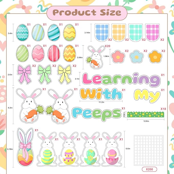 Auch Easter Bulletin Board Decorations Set - 79 Pcs Spring Classroom Decor with Bunnies & Easter Eggs, “Learning with My Peeps” Bulletin Board Kit for School Classroom Daycare Preschool