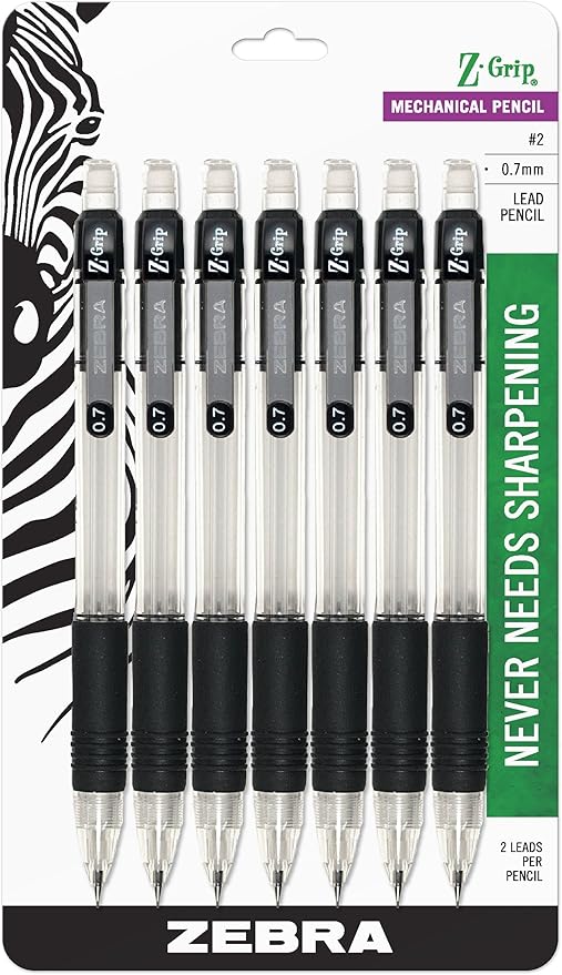 Zebra Z-Grip Mechanical Pencil, 0.7mm Point Size, HB #2 Graphite, Black Grip (Pack of 1, 7 Count Total)