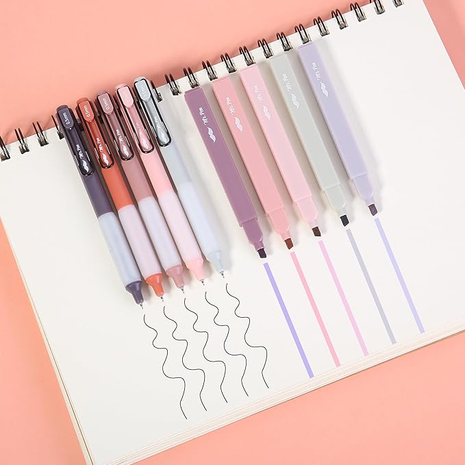 Mr. Pen- Aesthetic Highlighters and Gel Pens, 10 Pack, Pastel, Cute Highlighters Assorted Colors, Black Ink Aesthetic Gel Pens 0.5mm