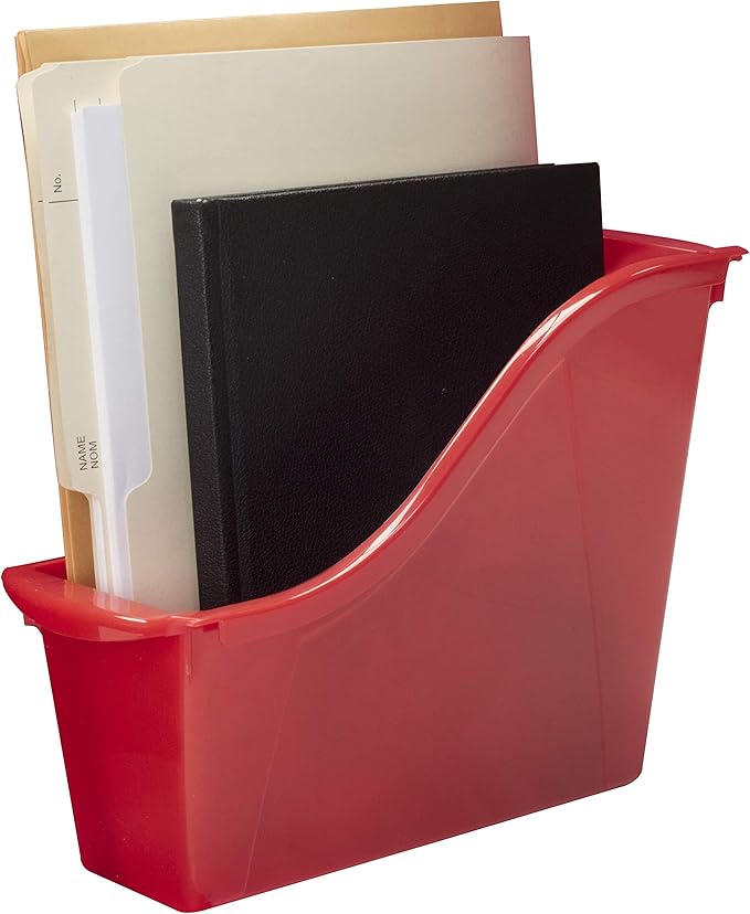 Storex Small Book Bin – Interlocking Plastic Organizer for Home, Office and Classroom, Red, 6-Pack (71109U06C)
