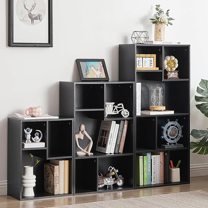 VECELO Small Bookshelf, 3 Cube Shelf, Fits Tallest Hardcovers, Horizontal Available, Short Bookcase for Small Spaces,Black