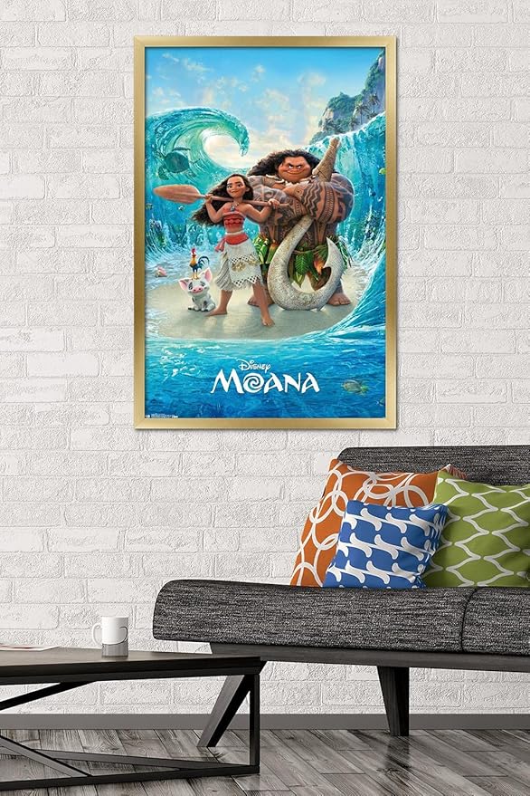 Disney Moana - Ocean Floor Wall Poster, 34L" x 22.4W", Gold Framed Version