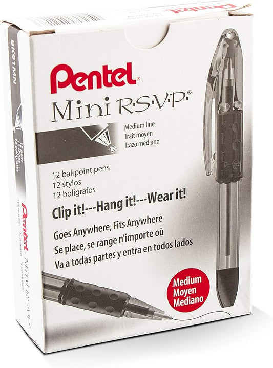 Pentel RSVP Mini Ballpoint Pen, (1.0mm) Medium Line, Violet Ink, 12 pack (BK91MNV-V)
