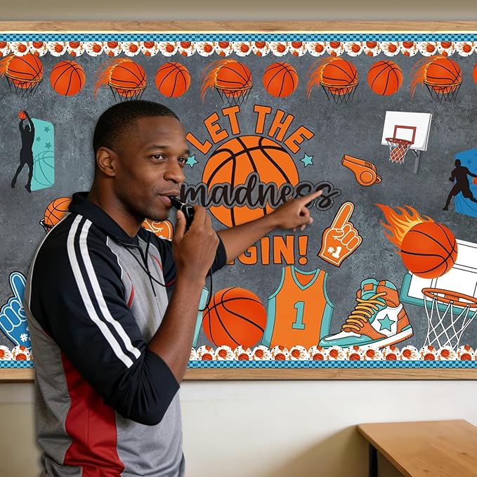 Basketball Bulletin Board Decorations - Sports Classroom Decorations, Basketball Game Paper Cutouts Set for Chalkboard, School Office Wall Background Decor Supplies