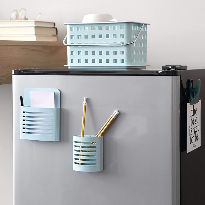 iDesign 85176 Magnetic Modern Pen and Pencil Holder, Writing Utensil Storage Organizer for Kitchen, Locker, Home, or Office, Set of 1, Mint Blue