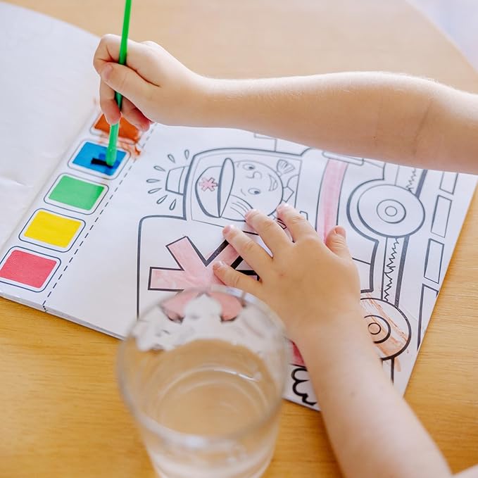 Melissa & Doug Paint With Water - Vehicles, 20 Perforated Pages With Spillproof Palettes