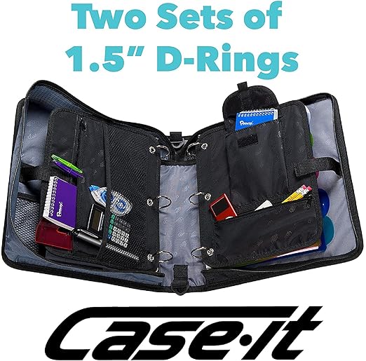 Case-it The Dual 2-in-1 Zipper Binder - Two 1.5 Inch D-Rings - Includes Pencil Pouch - Multiple Pockets - 600 Sheet Capacity - Comes with Shoulder Strap - Mint Blue Dual-101
